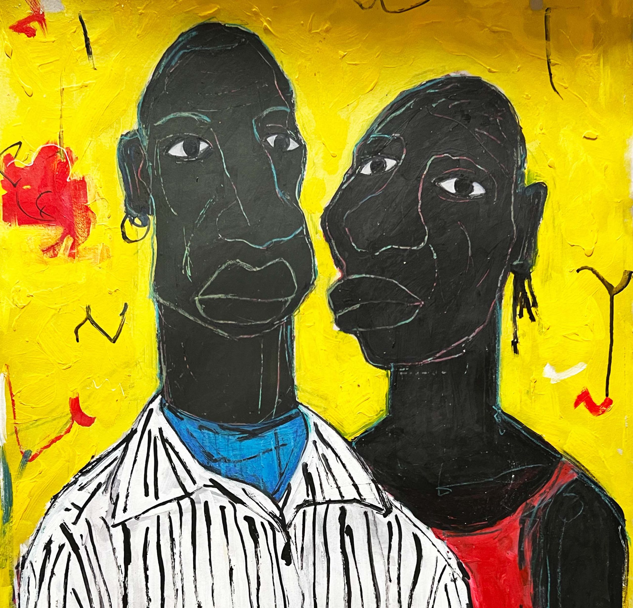 The Couple, Acrylic On Paper 70 X 100 Cm, Dereje Shiferaw, Ethiopia 